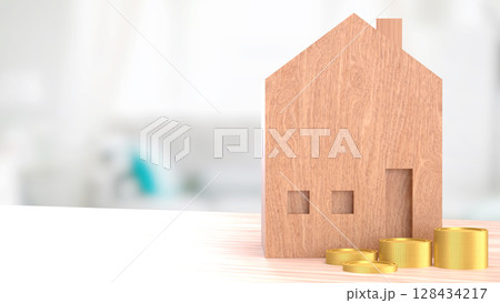 The House and coins for property or real estate concept 3d Rendering. 128434217