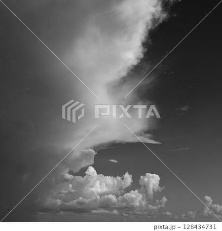 black and white image, buautiful sky with cloud in rainy day 128434731