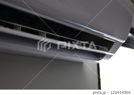 white air conditioner on wall, electricity object in home 128434860