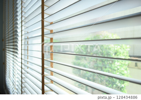 white window blinds in home, object for decorate interior of house white window blinds in home, object for decorate interior of house 128434886