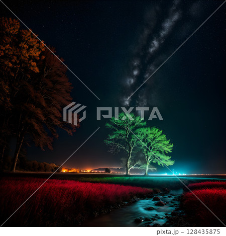 Enchanting Night: Trees Under the Milky Way 128435875
