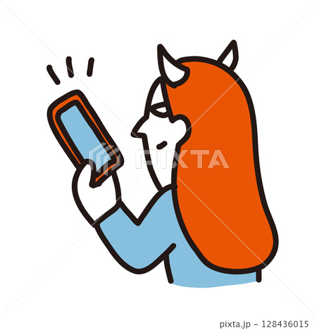 SNSで悪意のある投稿をする人のイラスト 128436015