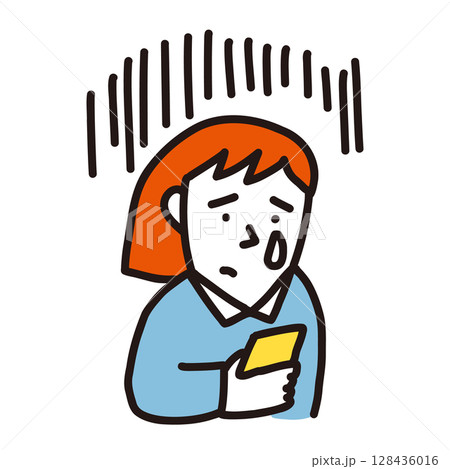 スマホの画面を見て悲しむ女の子 SNSいじめ スマホの画面を見て悲しむ女の子 SNSいじめ 128436016