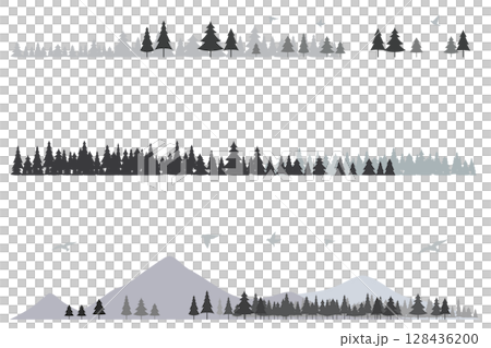 針葉樹和山體輪廓的框架插圖-背景插圖 128436200