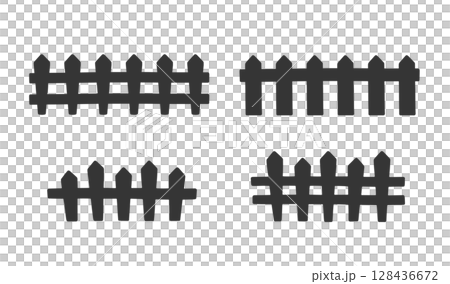 Wooden fence silhouette set 128436672
