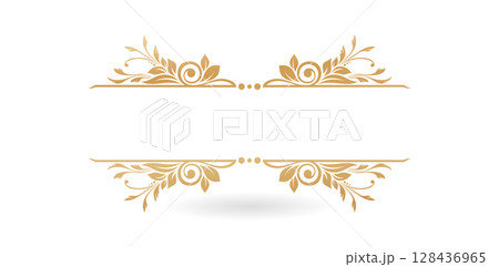 golden floral ornament with place for your texts isolated white backgrounds for baroque of vintage elements design material, invitations and greeting card template, Empty page decoration golden floral ornament with place for your texts isolated white backgrounds for baroque of vintage elements design material, invitations and greeting card template, Empty page decoration 128436965