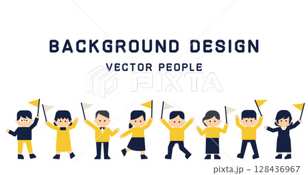 旗を手に応援する人々のベクターイラスト｜集団・祝賀シーン アイキャッチ 背景 128436967