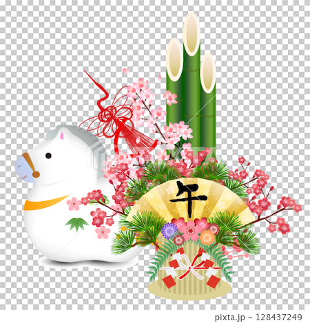 馬年賀卡幸運符背景 128437249