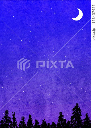 森の中で輝く満月と星空イラスト 128437425