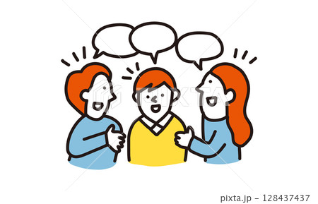 家族の会話 子どもを囲んで話す夫婦のイラスト 家族の会話 子どもを囲んで話す夫婦のイラスト 128437437