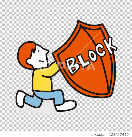 ブロックする盾を持つ男性のイラスト ブロックする盾を持つ男性のイラスト 128437439