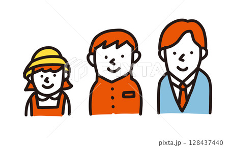 小学生・中学生・高校生の3人のイラスト 小学生・中学生・高校生の3人のイラスト 128437440