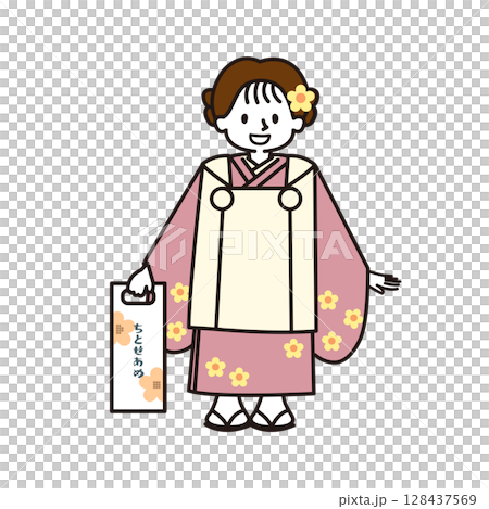 Shichigosan：穿著和服的女孩 128437569