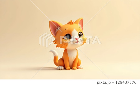 Chibi-style cat with soft texture and tiny paws 128437576