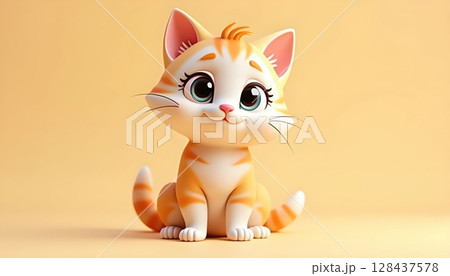 Chibi-style cat with soft texture and tiny paws 128437578