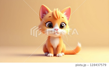 Chibi-style cat with soft texture and tiny paws 128437579