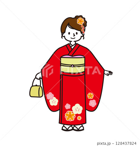七五三　着物を着た女の子 128437824