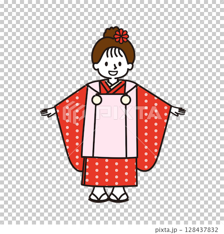 七五山_穿著和服的女孩 128437832