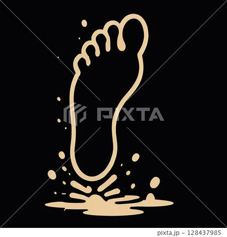 Footprint design on a dark background with abstract shapes and splashes, emphasizing a minima style and natural themes suitable for artistic or creative projects. 128437985