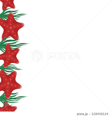 Side background with red starfish and green seaweed Side background with red starfish and green seaweed 128438124