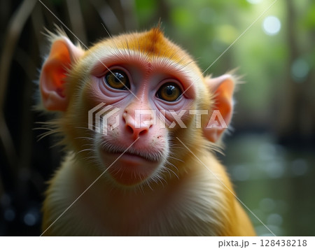 Macro Portrait of Proboscis Monkey with Detailed Facial Features 128438218