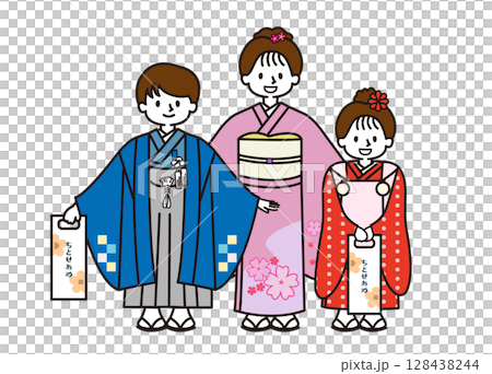 七五三　着物を着た子供たち 128438244
