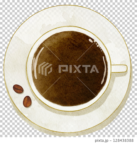 水彩 上から見たコーヒー イラスト 水彩 上から見たコーヒー イラスト 128438388