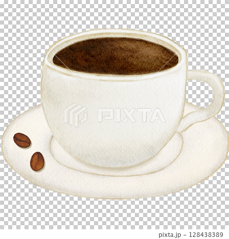 水彩　上から見たコーヒー　イラスト 128438389