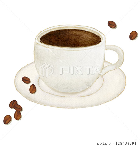 水彩　上から見たコーヒー　イラスト 128438391