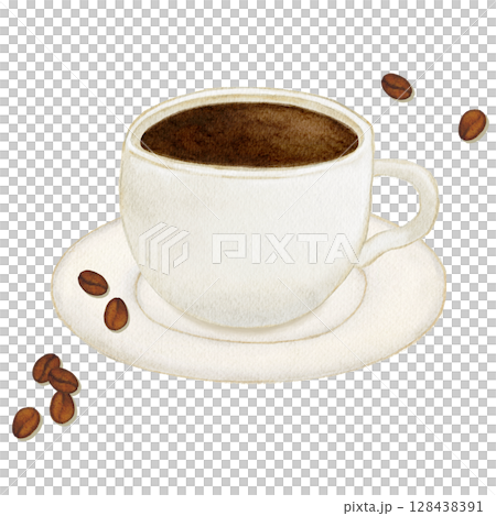 水彩頂視圖咖啡插圖 128438391