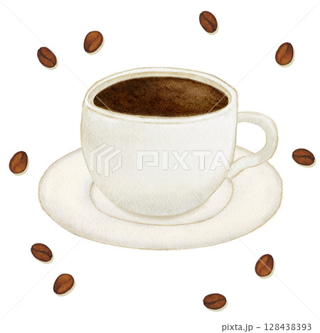 水彩　上から見たコーヒー　イラスト 128438393