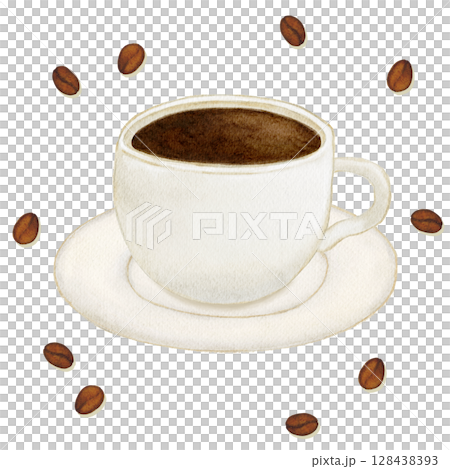 水彩　上から見たコーヒー　イラスト 128438393