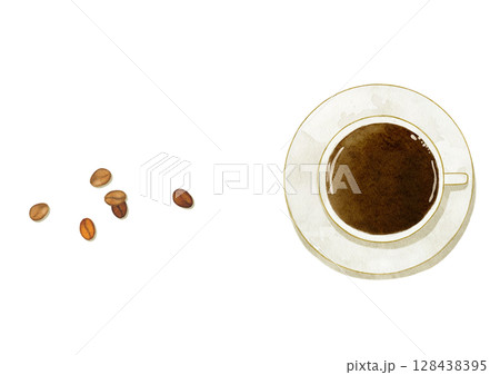 水彩　上から見たコーヒー　イラスト 128438395