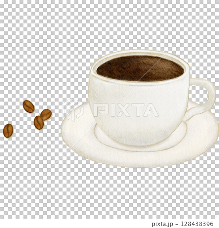 Watercolor top view coffee illustration Watercolor top view coffee illustration 128438396