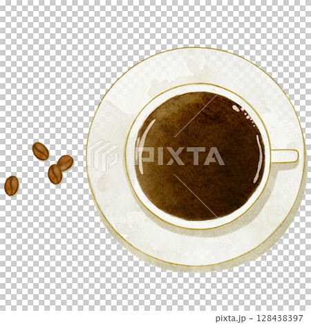 水彩 上から見たコーヒー イラスト 水彩 上から見たコーヒー イラスト 128438397