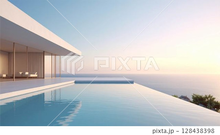 夏　プール　海　リゾート　レジャー　バカンス　トラベル　旅行　観光　風景　景色　イメージ　背景 128438398