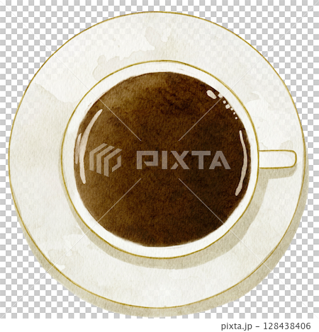 水彩頂視圖咖啡插圖 128438406