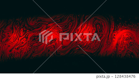Bright paint flow. Gasoline texture. Red color ink soap stream multilayer art reflection. Dye mix glow defocused abstract black background. Bright paint flow. Gasoline texture. Red color ink soap stream multilayer art reflection. Dye mix glow defocused abstract black background. 128438476