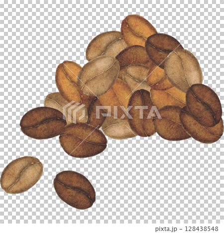 コーヒー豆　珈琲　水彩　イラスト 128438548