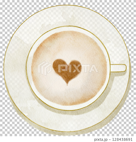 ハート　ラテアート　コーヒー　イラスト 128438691