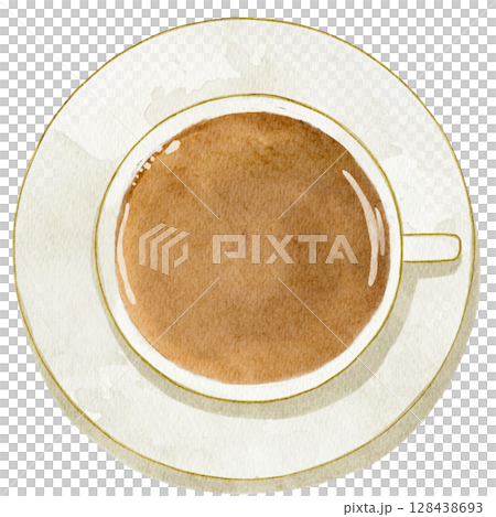 水彩頂視圖咖啡拿鐵插圖 128438693