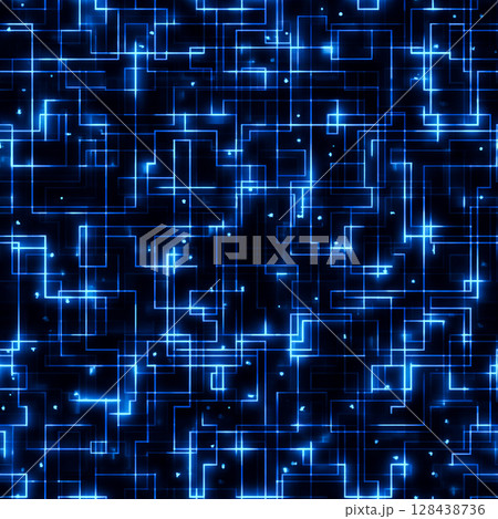 A vibrant and futuristic seamless pattern featuring an abstract geometric design composed of glowing neon blue lines A vibrant and futuristic seamless pattern featuring an abstract geometric design composed of glowing neon blue lines 128438736