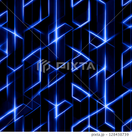 A vibrant and futuristic seamless pattern featuring an abstract geometric design composed of glowing neon blue lines A vibrant and futuristic seamless pattern featuring an abstract geometric design composed of glowing neon blue lines 128438739