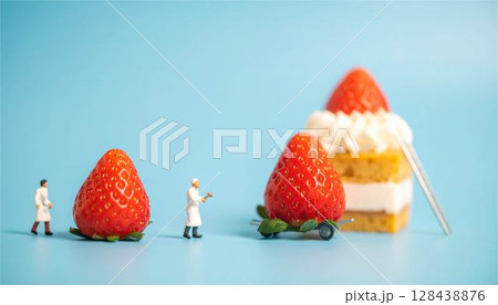 ミニチュア　ケーキ　スイーツ　苺　人形　フィギュア　クリスマス　お菓子　製菓　仕事　ビジネス　素材 128438876