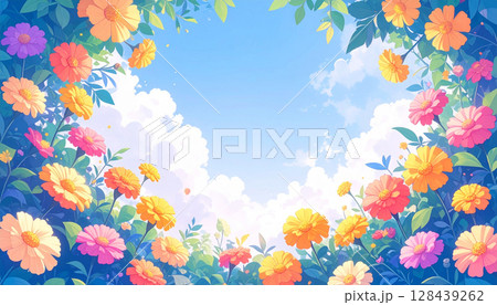 青空に映えるマリーゴールドの花 128439262