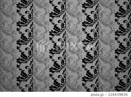 Floral pattern. Seamless vector background. Vintage wallpaper in the Baroque style. Gray and black ornament for fabric, wallpaper, packaging. Ornate Damask flower illustration 128439656