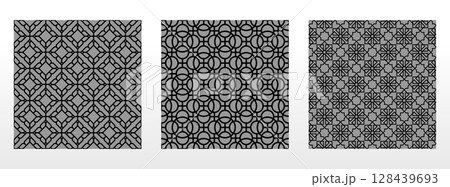 Geometric set of seamless black and gray patterns. Simple vector graphics 128439693