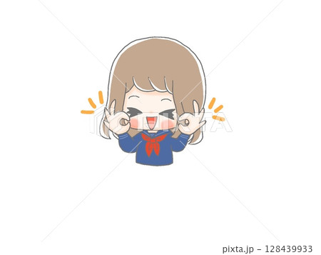 オーケーサイン　女子学生 128439933