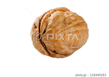 Ripe Textured Walnut Isolated on White Background, Food Photography for Healthy Eating 128440263