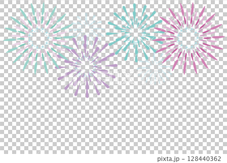 緑や紫のおしゃれな打ち上げ花火のイラスト 128440362